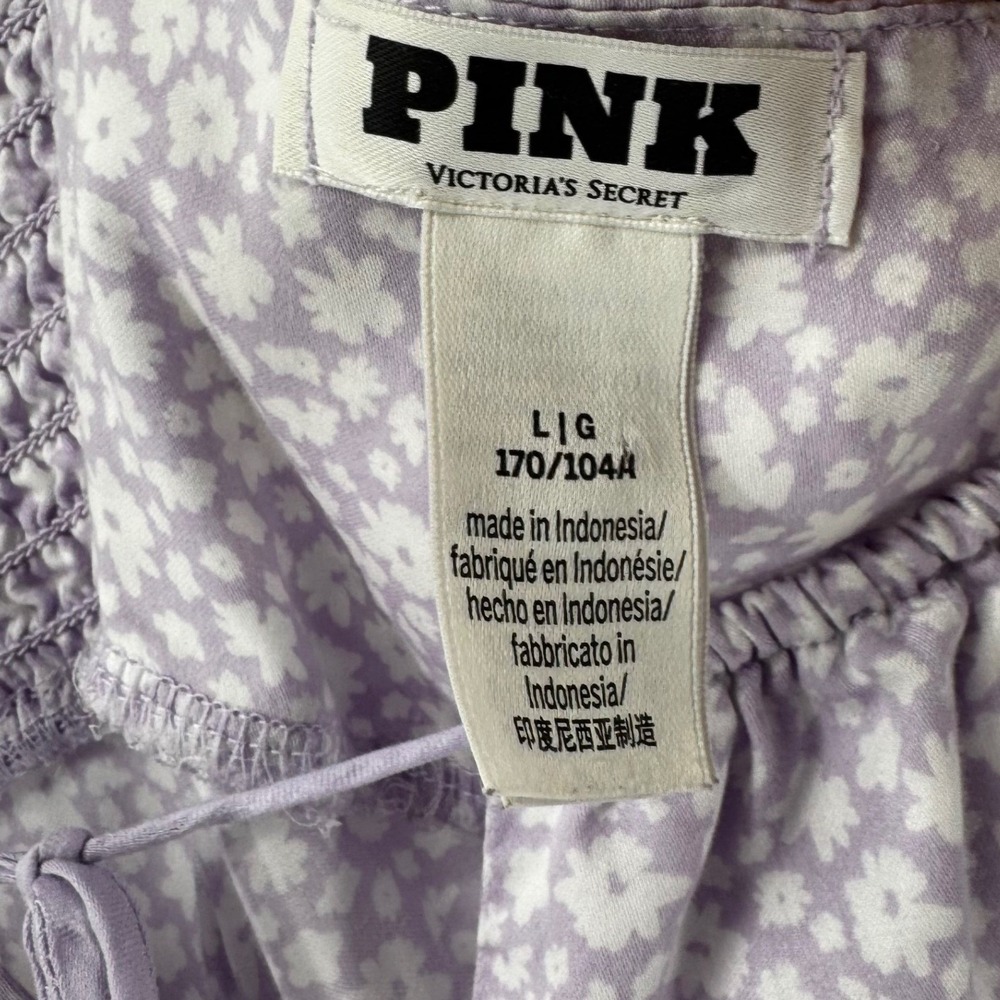 Victoria's Secret PINK Lavender Floral Babydoll Mini Dress Smocked Back Large - Picture 2 of 9